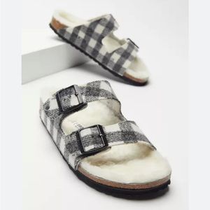 NEW Birkenstock Arizona Shearling Plaid Wool Slide Sandal Size 43 / 10